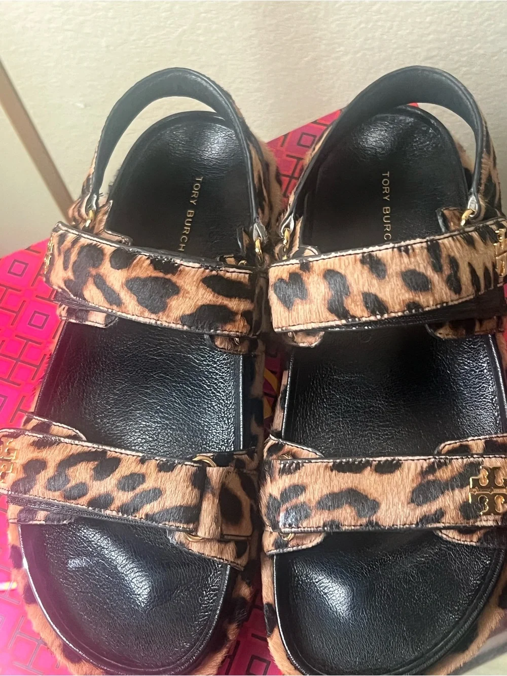 Tory Burch Leopard Print Platform Sandal with Gold Logo